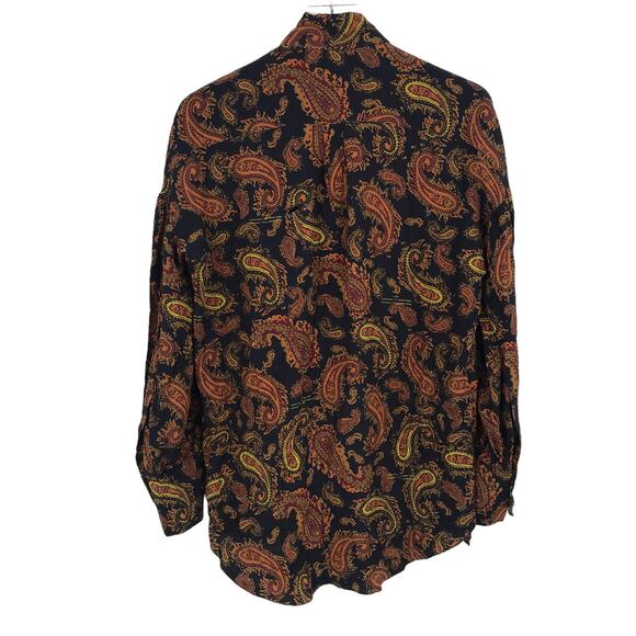 Rokh Double Tie Neck Silk Blouse 8 Paisley Button Front High Neck Long Sleeve - Picture 2 of 8